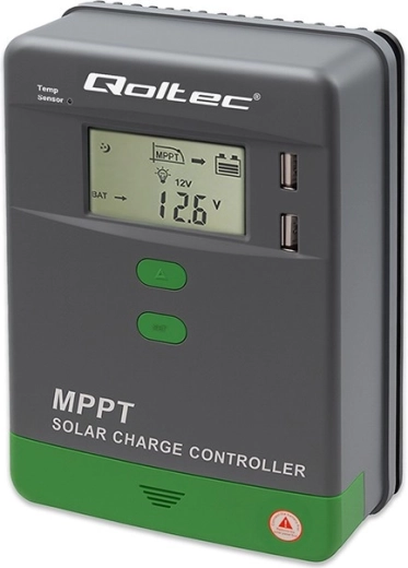 Régulateur de charge solaire MPPT 10 A avec LCD, Bluetooth et sonde de température pour 12/24 V, 2× USB, compatible GEL et LiFePO4