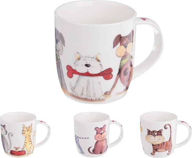 Tasse en porcelaine avec motif chiens et chats 0,4 l (mix)
