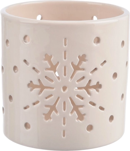Bougeoir en céramique en forme de flocon beige 11 cm