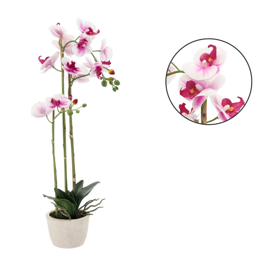 Orchidée artificielle blanc‑rose 70 cm en pot