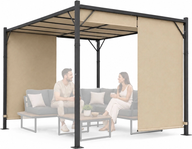 Pergola de jardin MultiGarden 3 × 4 m avec toit coulissant, beige