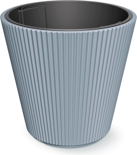 Pot de fleurs en plastique rainuré 46,7 cm gris clair avec insert