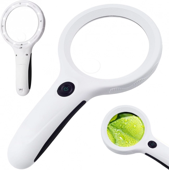 Loupe à main avec grossissement 4x et 8 LED UV