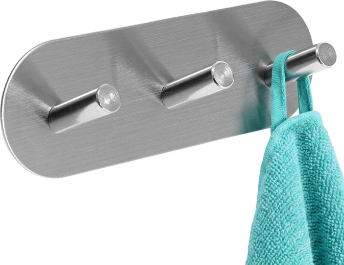 Storage Solutions patère murale autocollante avec 3 crochets en acier inoxydable 15 × 5 × 3,5 cm