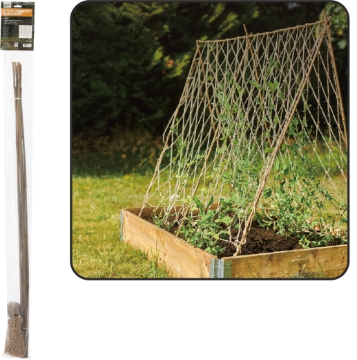 Structure de jardin en bambou avec filet en jute 1,2 × 2,1 m, lot de 7 pièces