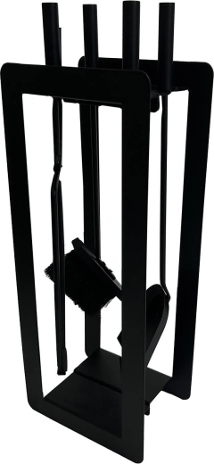 Ensemble d’accessoires de cheminée 60 cm – métal noir 4 pièces avec support