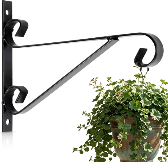 Support mural en métal pour pot de fleurs Vilde, noir 19,5 × 1,8 × 14,5 cm