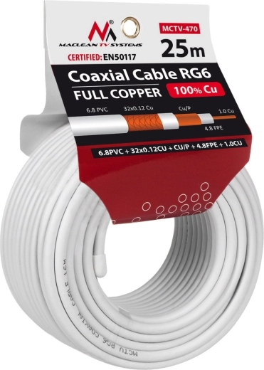 Câble coaxial RG6 Maclean 25 m
