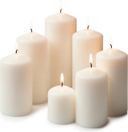 Set de bougies cylindriques blanches sans parfum, 7 pcs