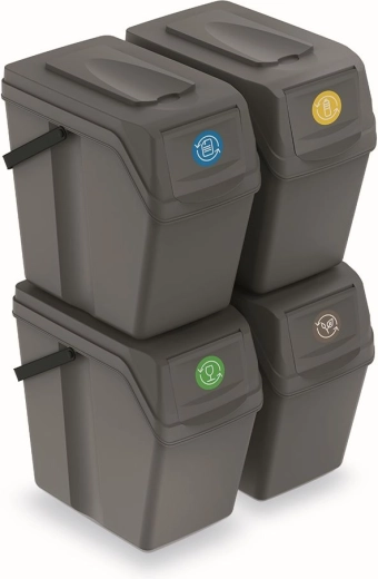 Ensemble de bacs de tri Sortibox II 4×25 l – pierre grise
