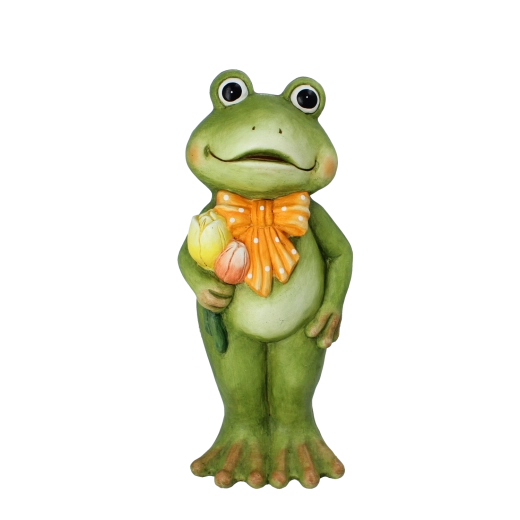 Figurine de jardin grenouille avec tulipes