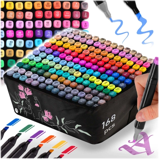Marqueurs à alcool double pointe avec étui 168 pcs Nukido