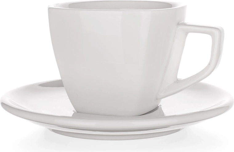 Tasse en porcelaine avec soucoupe 250 ml ALBA, blanche, design angulaire