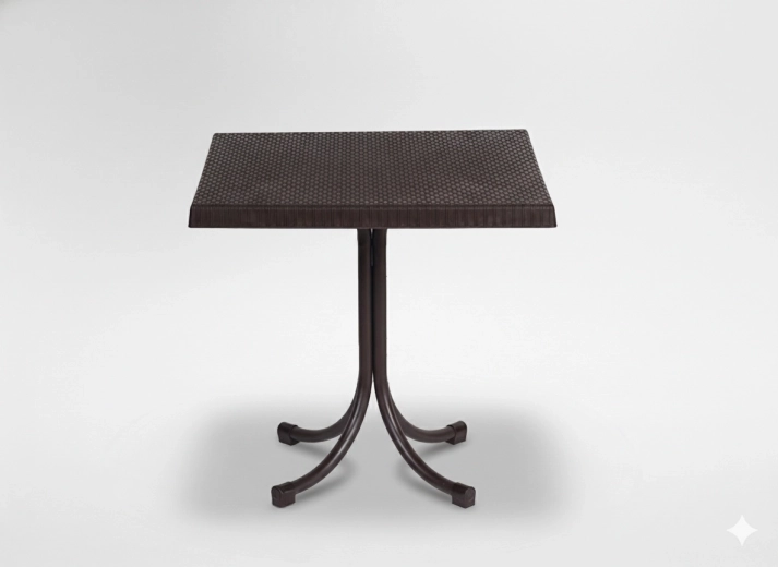 Table de jardin en rotin sur pied central 80 × 80 × 73 cm, marron