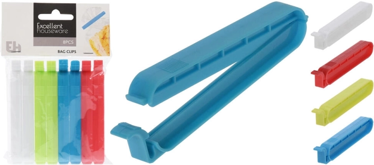 Clips pour sachets 10 cm, assortiment de couleurs, 8 pcs