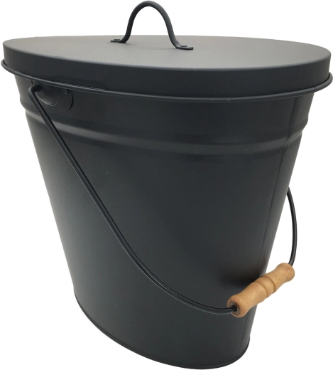 Conteneur à cendres 20 l noir avec couvercle et poignée en bois