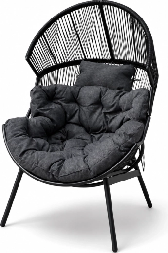 Fauteuil de jardin cocon avec coussins, noir