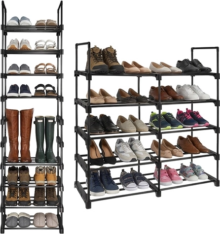 Meuble à chaussures RUHHY à étagères, 10 niveaux, 45 × 30 × 174 cm, noir