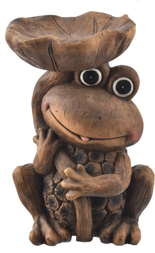 RONA bain d’oiseaux en céramique avec grenouille, décor imitation bois