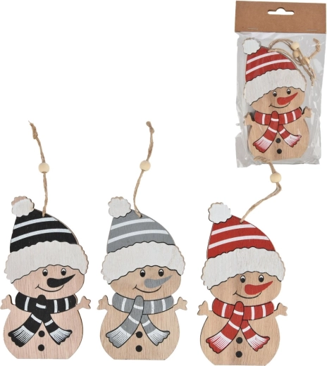 Décoration suspendue en bois Bonhomme de neige (3 pcs)