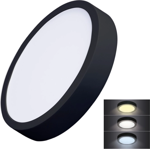 Mini panneau LED Solight en saillie CCT 24 W, rond, noir