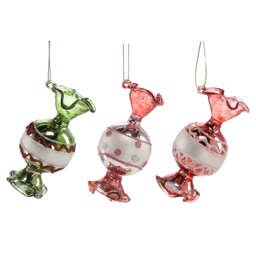 Décorations de Noël en verre en forme de bonbons, lot de 6 pièces