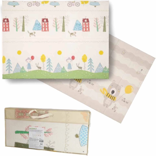 Tapis enfant pliable en mousse double face 150 × 200 cm – arbres et ours
