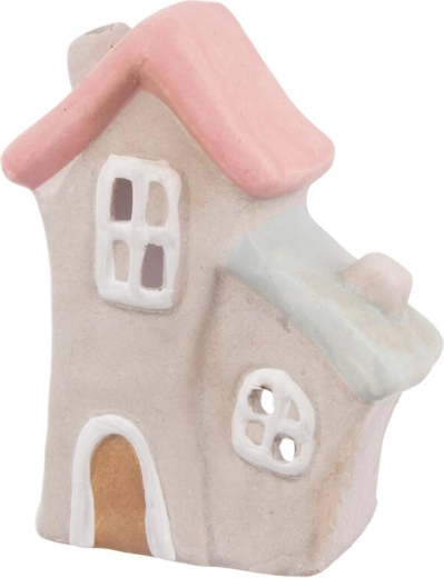 Bougeoir en céramique en forme de maison, beige