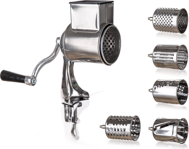 Râpe et trancheuse manuelle 5‑en‑1 en acier inoxydable avec manivelle