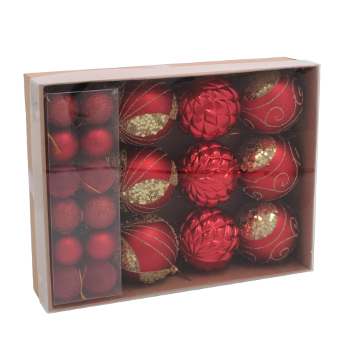 Set de 33 décorations de Noël en rouge, argent et or