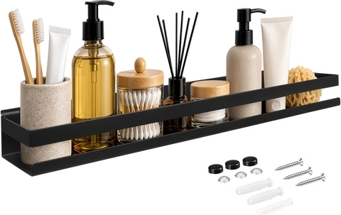 Étagère murale de salle de bain Zortiva noire 50 cm