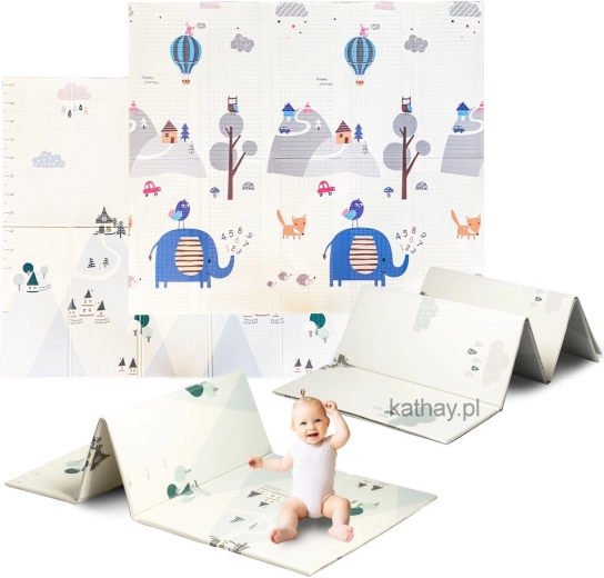 Tapis en mousse éducatif pliable double face pour enfants 180 × 200 cm – éléphanteau