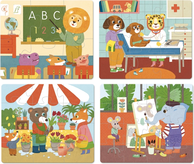 Vilac puzzle en bois métiers 4 en 1