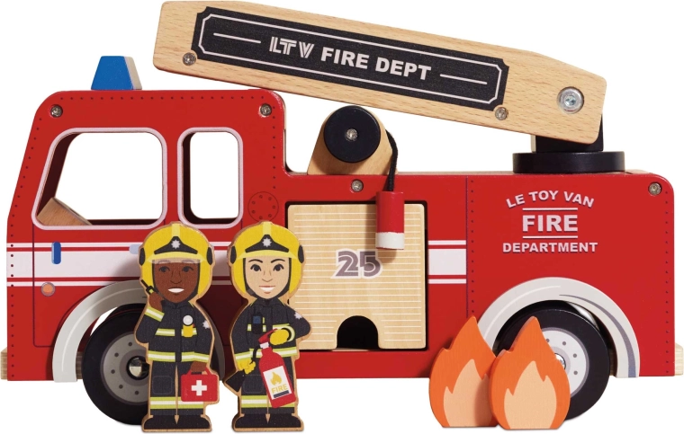Camion de pompiers en bois avec échelle et figurines Le Toy Van