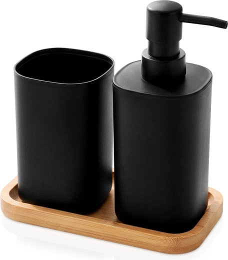 Set de salle de bain Bathroom Solutions avec distributeur et gobelet 350 ml, noir, 3 pièces