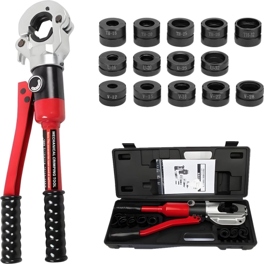 Pince à sertir hydraulique Renew Force pour tubes PEX 12 t avec tête rotative 360° (16–32 mm) avec matrices U/TH/V