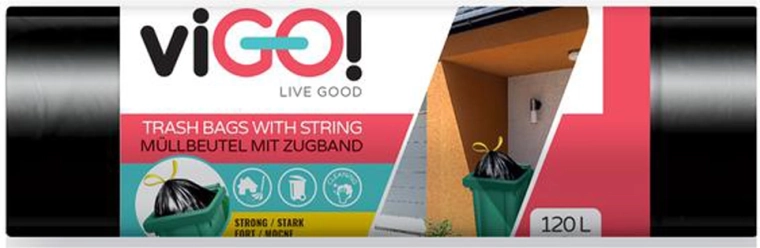 Sacs poubelle à lien coulissant 120 L VIGO, 10 pcs