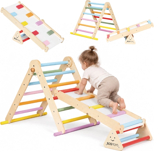 Structure d’escalade Montessori en bois Luna avec planche double face ECOTOYS