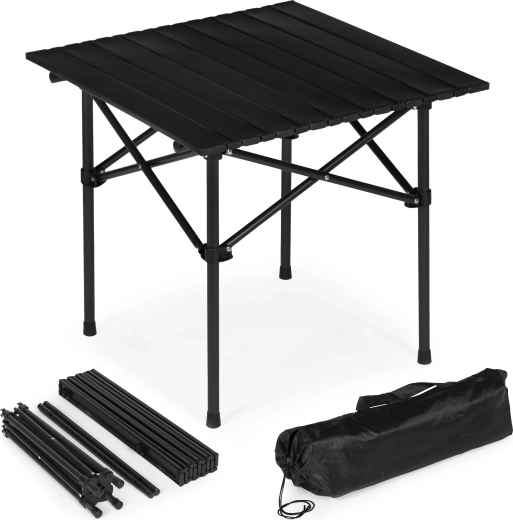 Table de camping pliante 53 × 55 cm avec sac, noire