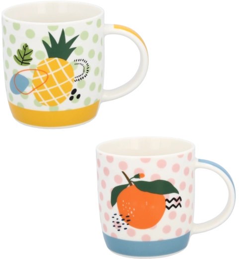 Tasse en porcelaine au motif tropical ananas et orange 365 ml