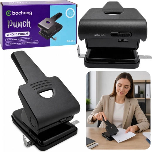 Perforatrice de bureau en métal jusqu’à 65 feuilles, noire