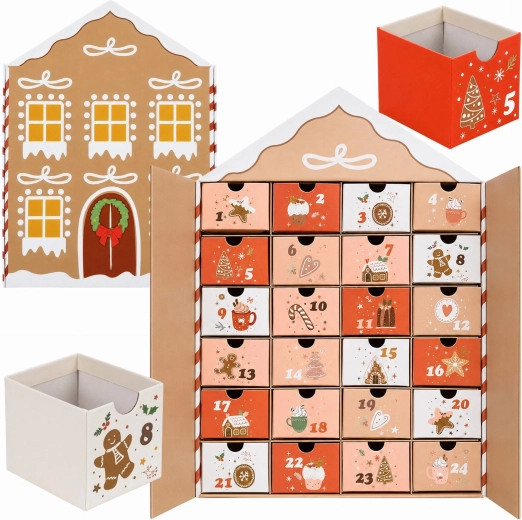 Calendrier de l’Avent de Noël en forme de maison avec tiroirs
