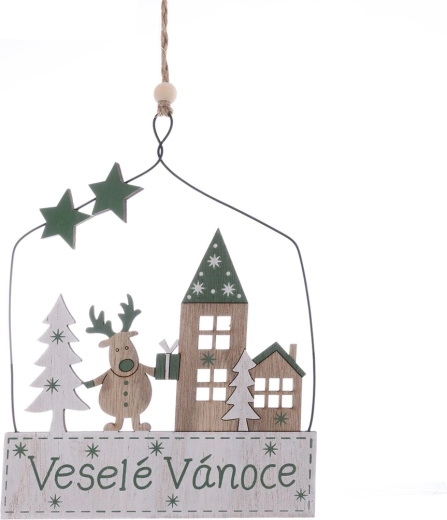 Pancarte de Noël suspendue « Joyeux Noël » en bois et métal – 25 cm
