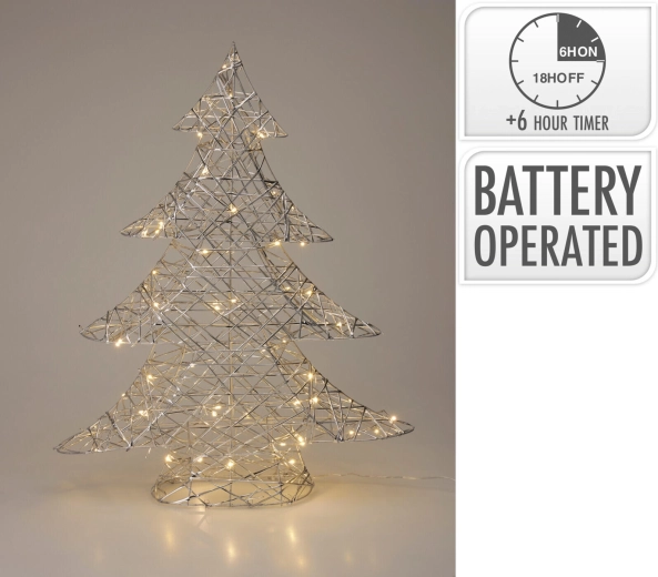Sapin de Noël LED argenté avec minuterie, 60 cm