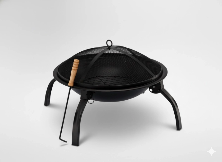 Brasero de jardin avec couvercle et tisonnier 56 × 56 × 39,5 cm