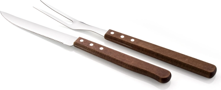 Set steak pour barbecue avec manches en bois (couteau et fourchette)