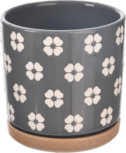 Cache-pot en céramique motif fleur gris 15 × 15 × 15 cm