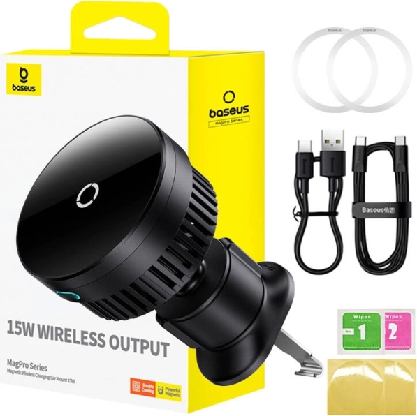 Support de téléphone magnétique pour voiture Baseus avec charge sans fil 15 W