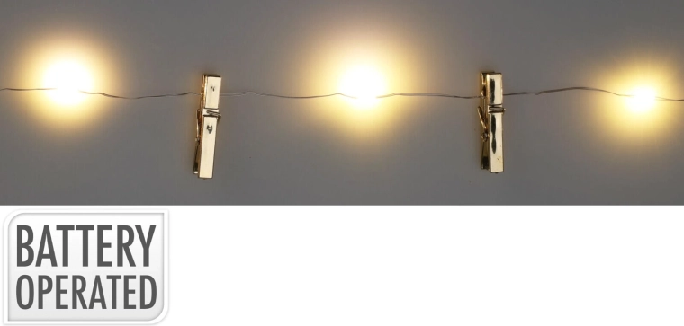 Guirlande lumineuse LED de Noël avec pinces 0,9 m, blanc chaud (lot de 10)