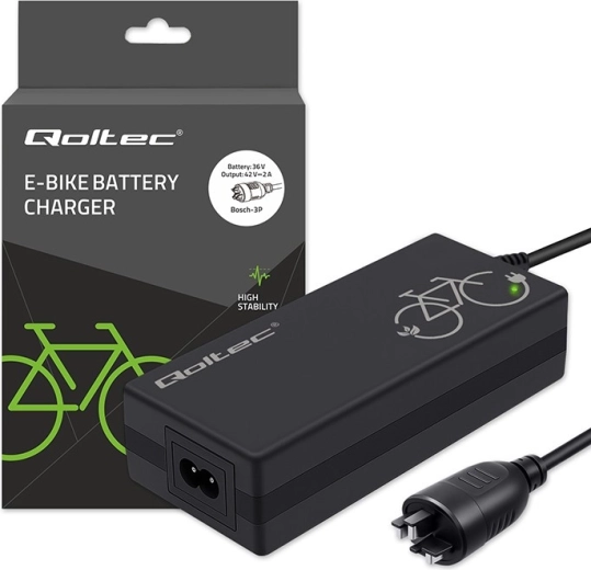 Chargeur pour vélo électrique 36 V (42 V / 2 A) avec connecteur Bosch 3 broches + câble d’alimentation